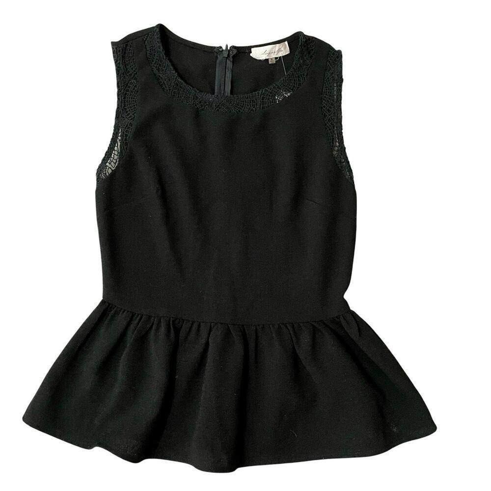 Sugarlips NWT Sleeveless Peplum Blouse Black Size Small Lace Trim Preppy Y2K